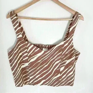 A New Day Sz L Womens Neutral Zebra Print Crop Top Linen Blend Tank Tan Beige